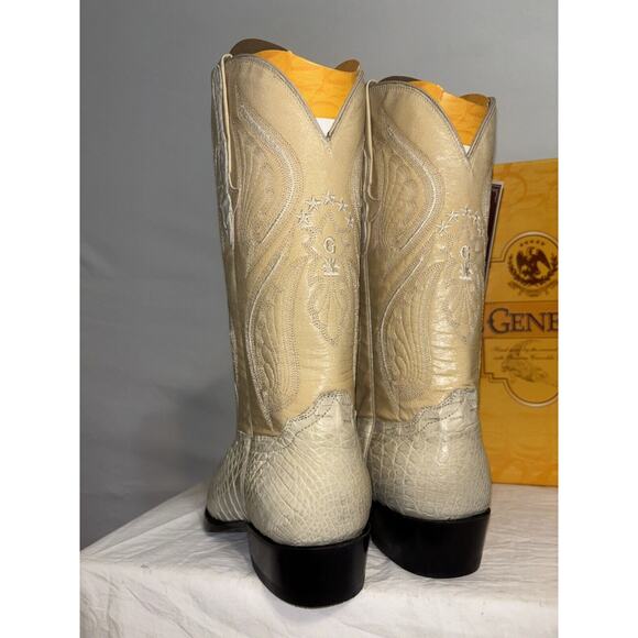 El General Cowboy Boots‎ Ivory Leather Embroidered Horn Back Leather Mens Size 6 main image 11